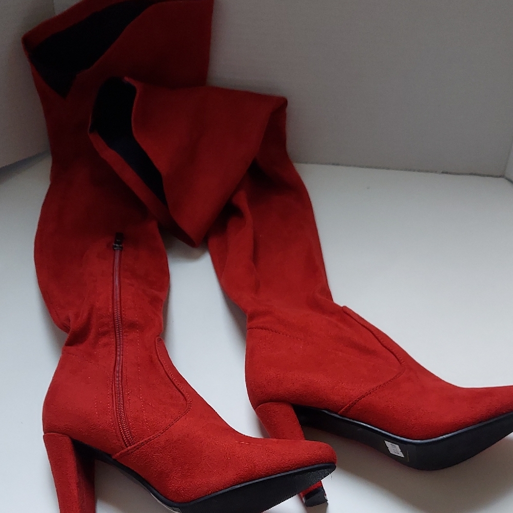 Vibrant Red Over the Knee Boots Size 6.5